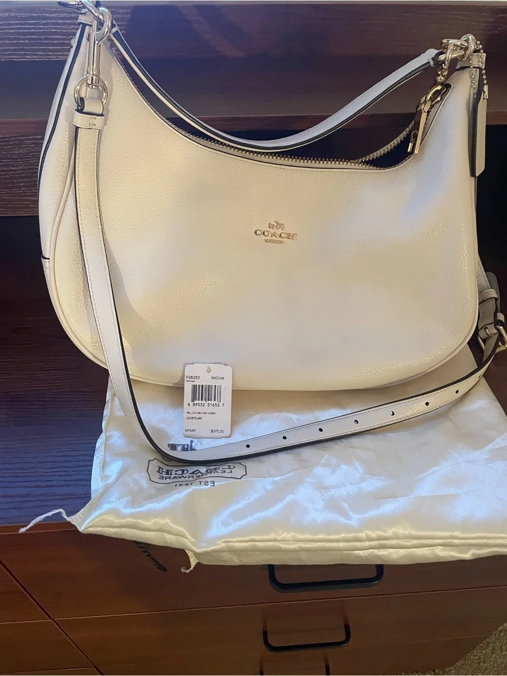 Coach Cream Pebbled Leather Shoulder Bag with Gold Hardware - Coach